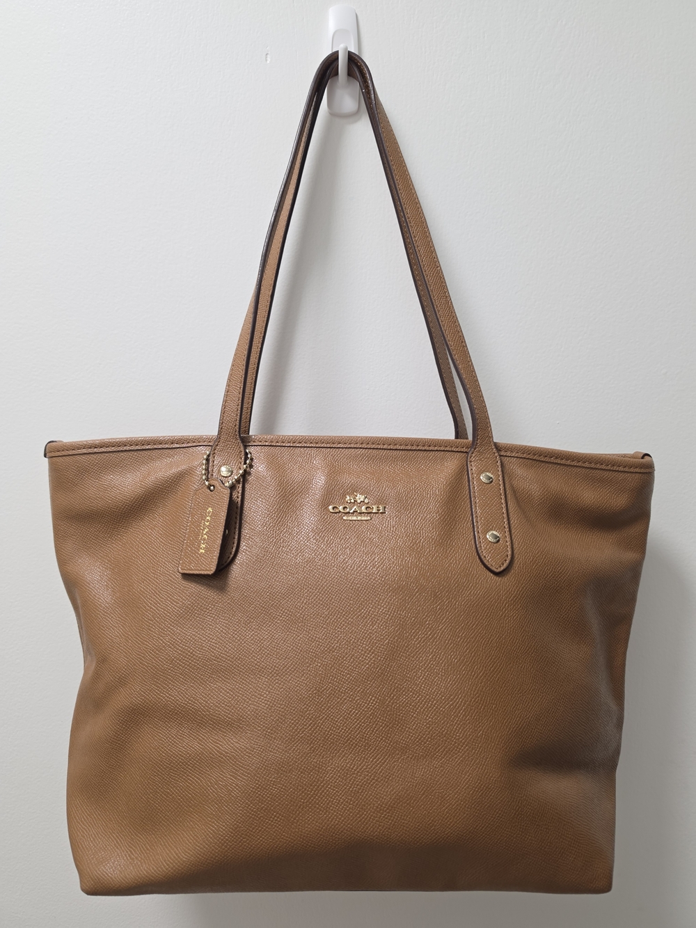 Coach Tan Pebbled Leather Tote with Gold Hardware